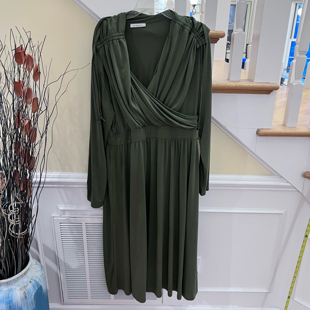 Women's Size 2XL "Dressfo" Draped Olive Green Long Sleeve Midi Dress GUC ❤️